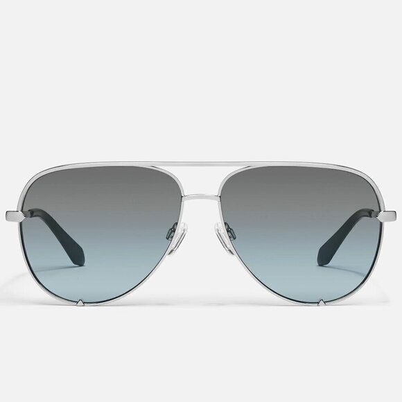New Quay Unisex High Key Silver/Grey Light Turquoise Oversize Aviator Sunglasses main image 8